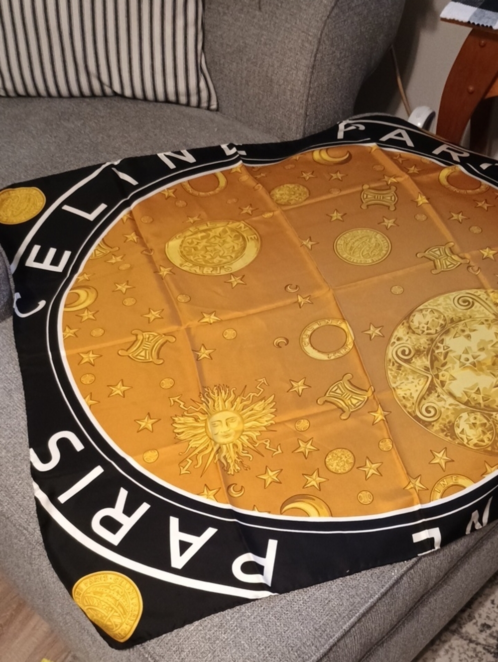Celine Gold and Black Celestial Silk Scarf